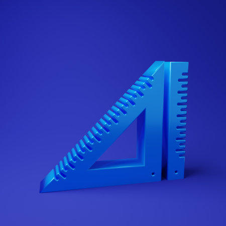 Blue Triangular ruler icon isolated on blue background. Straightedge symbol. Geometric symbol. Minimalism concept. 3D render illustration.の写真素材