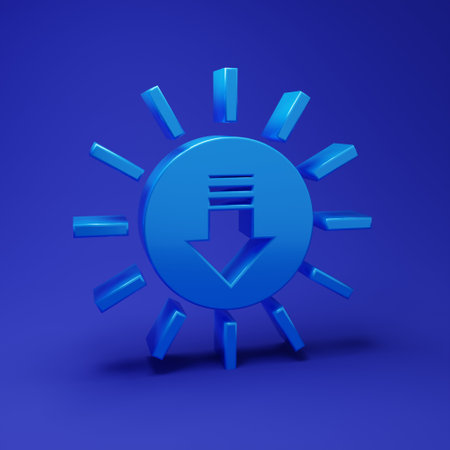 Blue Sunset icon isolated on blue background. Minimalism concept. 3D render illustration.の写真素材
