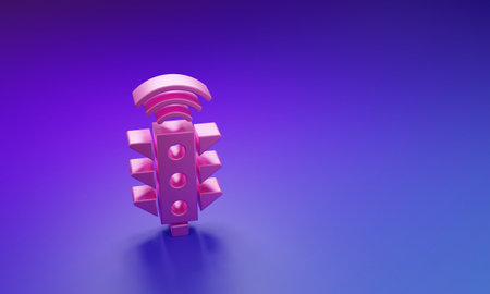 Pink Smart traffic light system icon isolated on purple-blue background. Internet of things concept with wireless connection. Minimalism concept. 3D render illustration.の写真素材