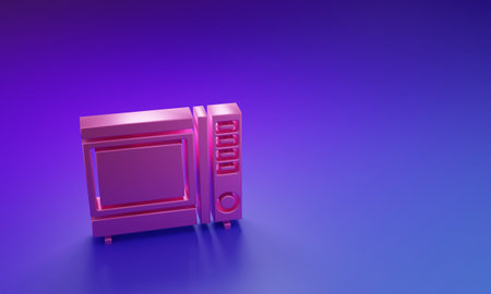 Pink Microwave oven icon isolated on purple-blue background. Home appliances icon. Minimalism concept. 3D render illustration.の写真素材