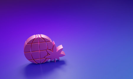 Pink Legalize marijuana or cannabis globe symbol icon isolated on purple-blue background. Hemp...