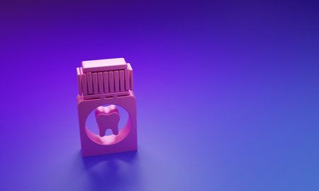 Pink Toothache painkiller tablet icon isolated on purple-blue background. Tooth care medicine. Capsule pill and drug. Pharmacy design. Minimalism concept. 3D render illustration.の写真素材
