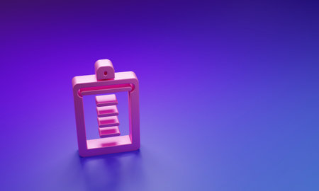 Pink Clipboard with checklist icon isolated on purple-blue background. Control list symbol. Survey poll or questionnaire feedback form. Minimalism concept. 3D render illustration.の写真素材