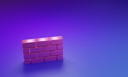 Pink Firewall, security wall icon isolated on purple-blue background. Minimalism concept. 3D render illustration.の写真素材