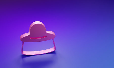 Pink beekeeper hat icon isolated on purple-blue background. Special protective uniform. Minimalism concept. 3D render illustration.の写真素材