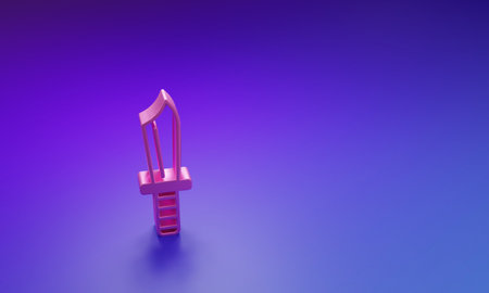 Pink knife icon isolated on purple-blue background. Minimalism concept. 3D render illustration.の写真素材
