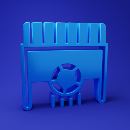Blue Football goal with ball icon isolated on blue background. Minimalism concept. 3D render illustration.の写真素材
