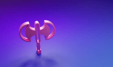Pink Medieval poleaxe icon isolated on purple-blue background. Minimalism concept. 3D render illustration.の写真素材