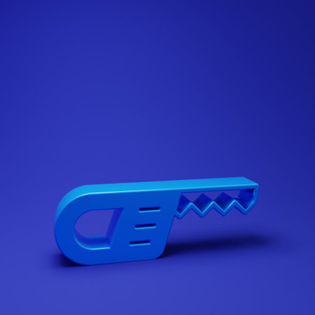 Reciprocating saw and saw blade icon isolated on blue background. Minimalism concept. 3D render...