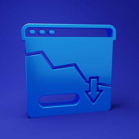 Blue Financial growth decrease icon isolated on blue background. Increasing revenue. Minimalism...