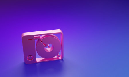 Pink Vinyl player with a vinyl disk icon isolated on purple-blue background. Minimalism concept. 3D render illustration.の写真素材