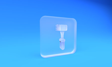 Glass Kitchen hammer icon isolated on blue background. Square frosted glass button. 3D render illustration.の写真素材