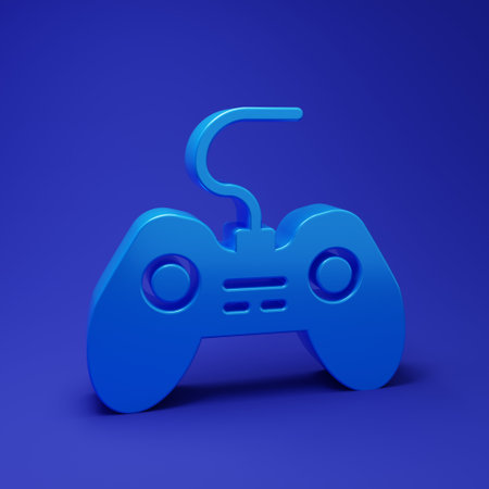 Blue Gamepad icon isolated on blue background. Game controller. Minimalism concept. 3D render...