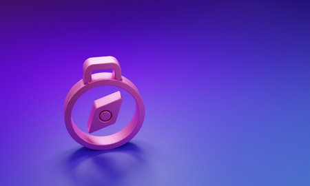 Pink Compass icon isolated on purple-blue background. Windrose navigation symbol. Wind rose sign. Minimalism concept. 3D render illustration.の写真素材