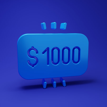 Blue Money prize in casino icon isolated on blue background. Minimalism concept. 3D render illustration.の写真素材