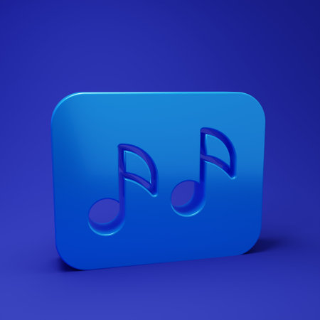 Blue Music note, tone icon isolated on blue background. Minimalism concept. 3D render illustration.の写真素材