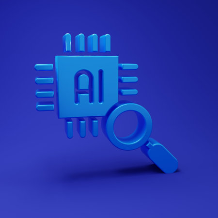 Blue Computer processor with microcircuits CPU icon isolated on blue background. Chip or cpu with circuit board. Micro processor. Minimalism concept. 3D render illustration.の写真素材