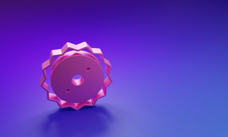 Pink Circular saw blade icon isolated on purple-blue background. Saw wheel Minimalism concept. 3D render illustration.の写真素材