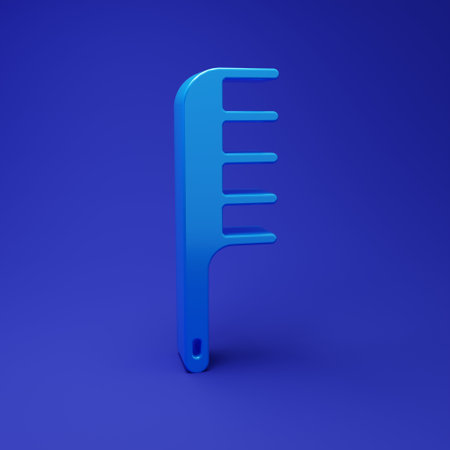Blue Hairbrush icon isolated on blue background. Comb hair sign. Barber symbol. Minimalism concept. 3D render illustration.の写真素材