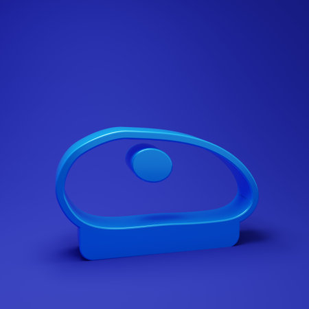 Blue French beret icon isolated on blue background. Minimalism concept. 3D render illustration.の写真素材