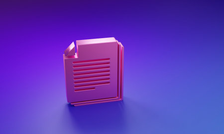 Pink Document icon isolated on purple-blue background. File icon. Checklist icon. Business concept. Minimalism concept. 3D render illustration.の写真素材