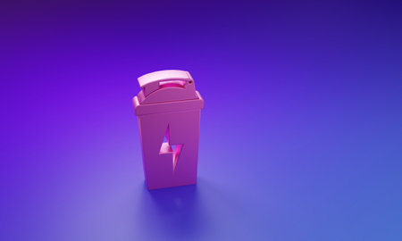 Pink Fitness shaker icon isolated on purple-blue background. Sports shaker bottle with lid for water...