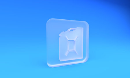 Frosted glass Canister for gasoline icon isolated on blue background. Diesel gas icon. Square...