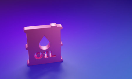 Pink Oil barrel icon isolated on purple-blue background. Oil drum container. For infographics, fuel, industry, power, ecology. Minimalism concept. 3D render illustration.の写真素材