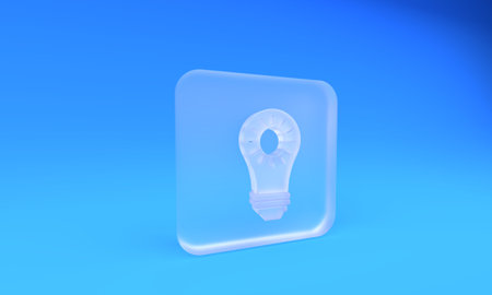 Frosted glass icon isolated on blue background. Square frosted glass button. 3D render illustration.