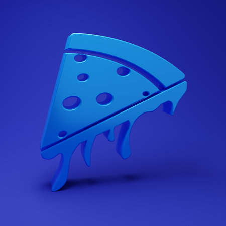 Blue Slice of pizza icon isolated on blue background. Minimalism concept. 3D render illustration.の写真素材