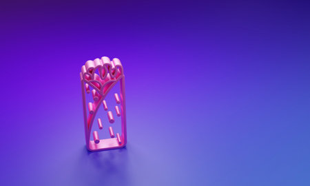 Pink Burrito icon isolated on purple-blue background. Traditional Mexican fast food. Minimalism concept. 3D render illustration.の写真素材