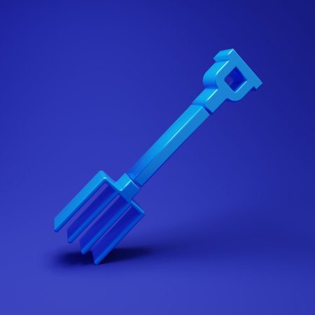 Blue Garden fork icon isolated on blue background. Garden fork sign. Tool for horticulture,...