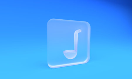 Frosted glass Kitchen ladle icon isolated on blue background. Cooking utensil. Cutlery spoon sign. Square frosted glass button. 3D render illustration.の写真素材