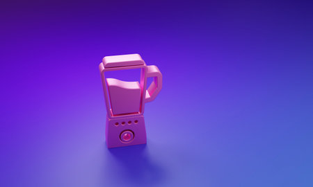 Pink Blender icon isolated on purple-blue background. Kitchen electric stationary blender with bowl. Cooking smoothies, cocktail or juice. Minimalism concept. 3D render illustration.の写真素材