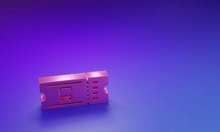 Pink Bus ticket icon isolated on purple-blue background. Public transport ticket. Minimalism concept. 3D render illustration.の写真素材