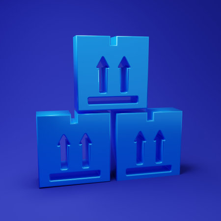 Blue Cardboard box with traffic symbol icon isolated on blue background. Box, package, parcel sign....