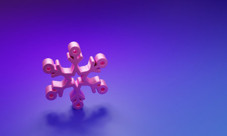 Pink Snowflake icon isolated on purple-blue background. Minimalism concept. 3D render illustration.