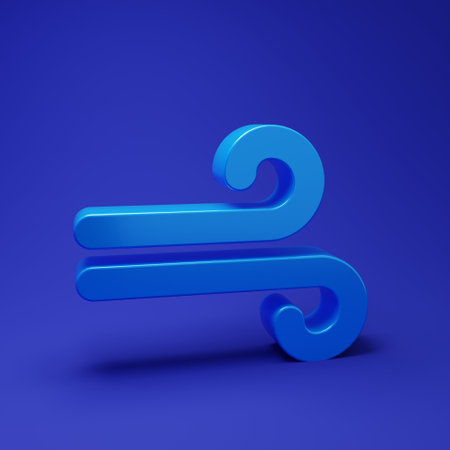 Blue Wind icon isolated on blue background. Windy weather. Minimalism concept. 3D render illustration.の写真素材