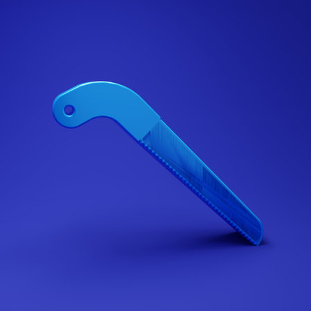 Blue Garden saw icon isolated on blue background. Minimalism concept. 3D render illustration.