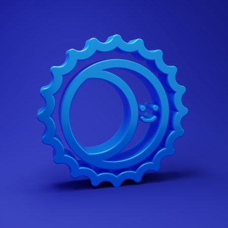 Blue Eclipse of the sun icon isolated on blue background. Total solar eclipse. Minimalism concept. 3D render illustration.の写真素材
