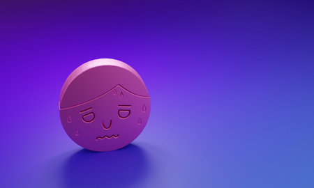 Pink Man with excessive sweating icon isolated on purple-blue background. Minimalism concept. 3D render illustration.の写真素材