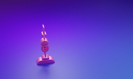 Pink Vacuum cleaner icon isolated on purple-blue background. Minimalism concept. 3D render illustration.の写真素材
