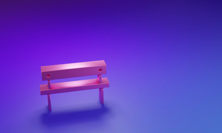 Pink Bench icon isolated on purple-blue background. Minimalism concept. 3D render illustration.の写真素材