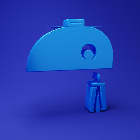 Blue Electric mixer icon isolated on blue background. Minimalism concept. 3D render illustration.の写真素材