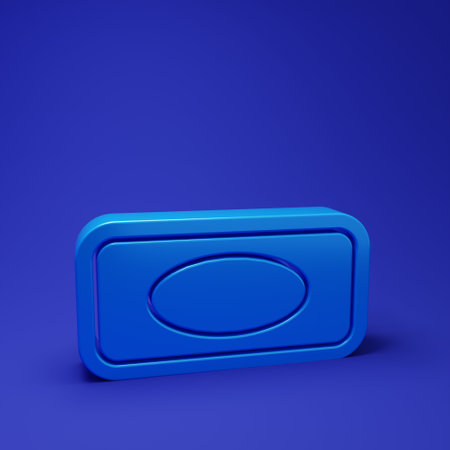 Blue soap bar icon isolated on blue background. Minimalism concept. 3D render illustration.の写真素材