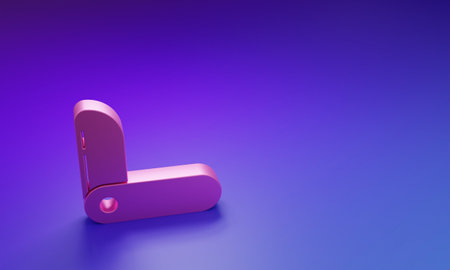 Pink army knife icon isolated on purple-blue background. Multi-tool, multipurpose penknife. Multifunctional tool. Minimalism concept. 3D render illustration.の写真素材