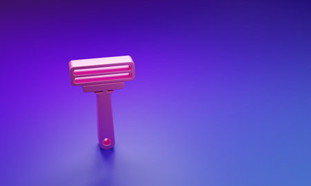 Pink Shaving razor icon isolated on purple-blue background. Minimalism concept. 3D render illustration.の写真素材