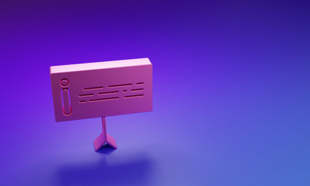 Pink Information icon isolated on purple-blue background. Minimalism concept. 3D render illustration.の写真素材