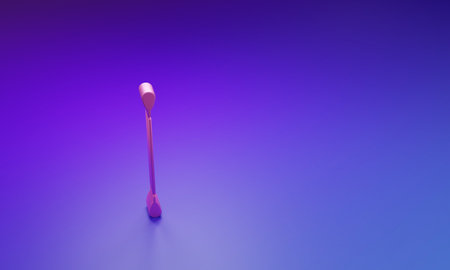 Pink Cotton swab for ears icon isolated on purple-blue background. Minimalism concept. 3D render illustration.の写真素材