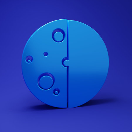 Blue Eclipse of the sun icon isolated on blue background. Total solar eclipse. Minimalism concept. 3D render illustration.の写真素材